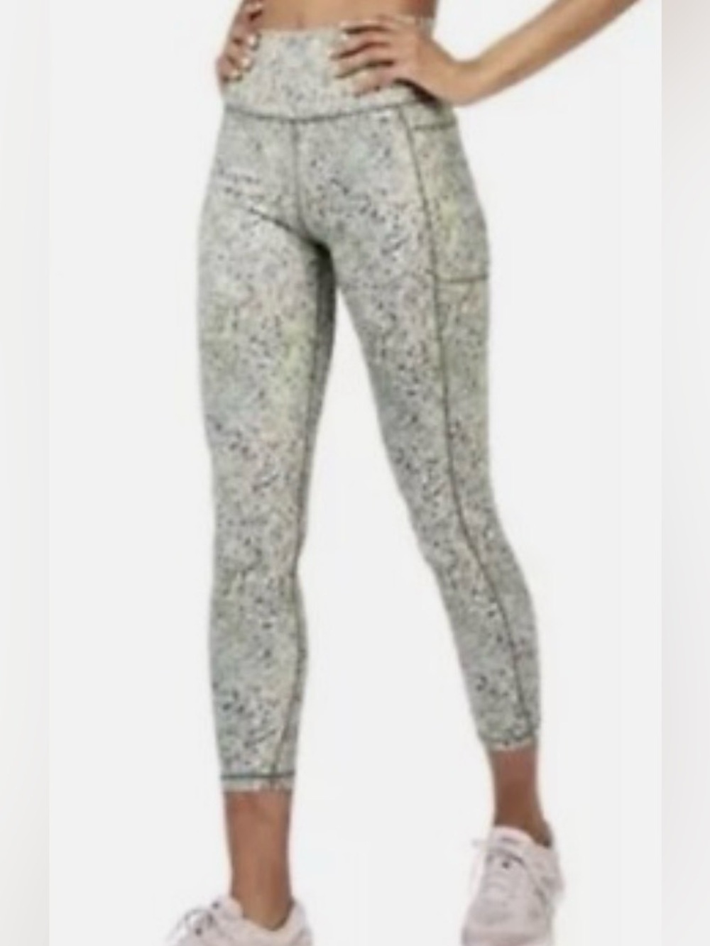 SWEATY BETTY Green Alert Pebble Print Super Sculpt 7/8 Leggings Sz XL Athletic